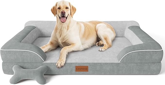 Jumbo Extra-Large Dog Bed, Orthopedic Gel Memory Foam, Waterproof with Removable Cover, 45" Dutch Velvet Sofa - Light Gray