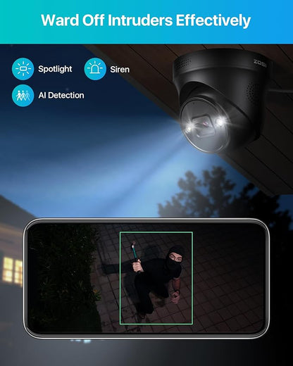 ZOSI 16CH 4K PoE Security Camera System with 4TB HDD,8pcs 8MP 4K PoE Cameras Outdoor Indoor,Person Vehicle Detection,Two-Way Talk,Spotlight Siren Alarm,Color Night Vision,8MP NVR for 24/7 Recording