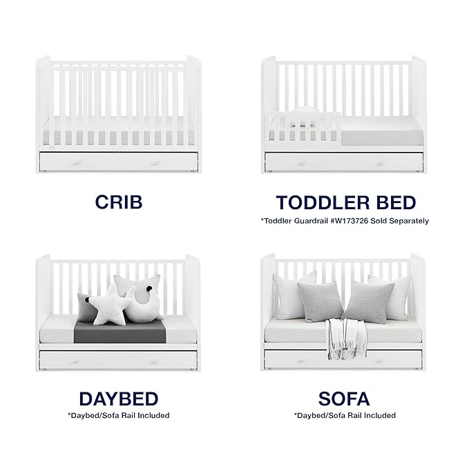 babyGap by Delta Children Graham 4-in-1 Convertible Crib with Storage Drawer TrueSleep Crib and Toddler Mattress (Bundle), Bianca White