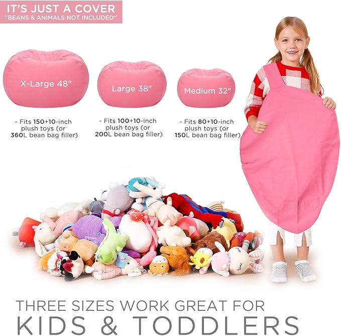 Aubliss Stuffed Animal Bean Bag Storage Chair (Solid Pink, Medium (32''))