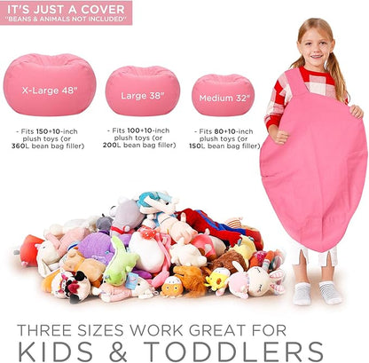 Aubliss Stuffed Animal Bean Bag Storage Chair (Solid Pink, Large (38''))