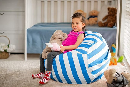 Wekapo Stuffed Animal Storage Bean Bag Chair Cover for Kids | Stuffable Zipper Beanbag for Organizing Children Plush Toys Large Premium Cotton Canvas (Blue, XX-Large)