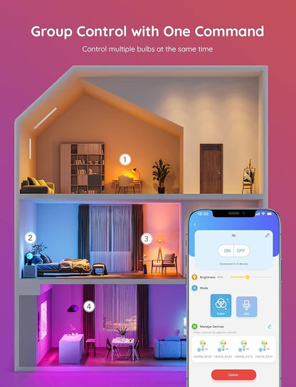 Govee Smart Light Bulbs, Color Changing Light Bulb, Works with Alexa and Google Assistant, 16 Million Colors RGBWW, WiFi & Bluetooth LED Light Bulbs, Music Sync, A19, 800 Lumens, 1 Pack