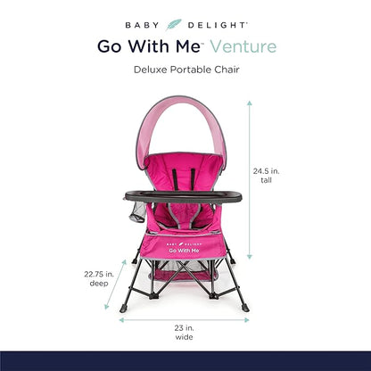 Baby Delight Go with Me Venture Portable Chair | Indoor and Outdoor | Sun Canopy | 3 Child Growth Stages | Pink