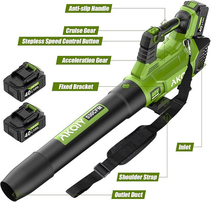 Cordless Leaf Blower - 105 MPH/530CFM, 40V Brushless Electric Leaf Blower with Turbine Fan Technology, 2X 5.0Ah Batteries and Charger with Shoulder Strap for Lawn Care, Yard, Garage Cleaning