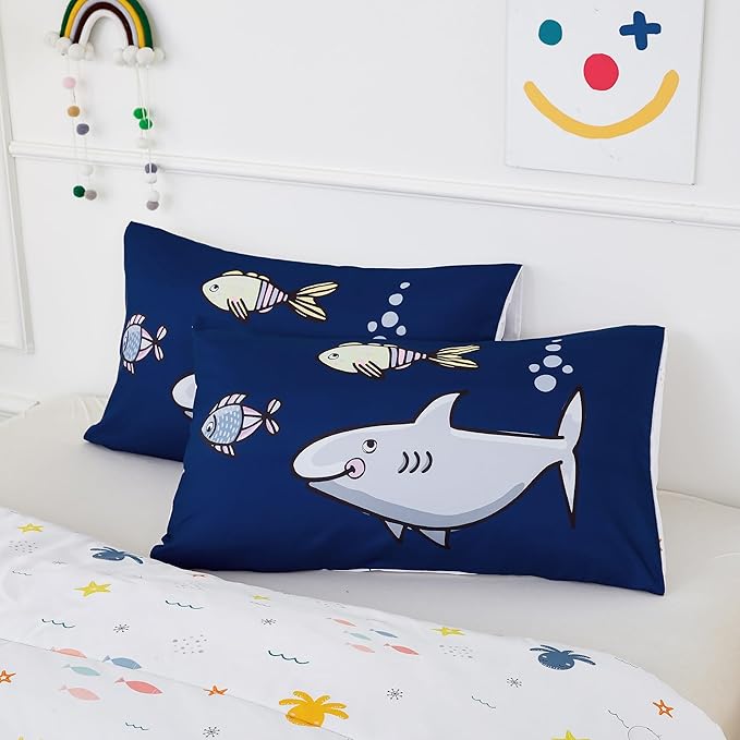 RYNGHIPY Kids Bedding Set for Twin Bed Reversible Ocean Animals Print Comforter Set for Boys Girls Easy-Wash Super Soft Microfiber Bed Set (Navy Ocean,Twin)