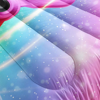 Datura home Bedding Comforter Set Rainbow Gamepad Printed Pattern Quilt with 1 and 2 Pillowcases for Girls Bedroom All Season(Rainbow Full) Full 80x90inches