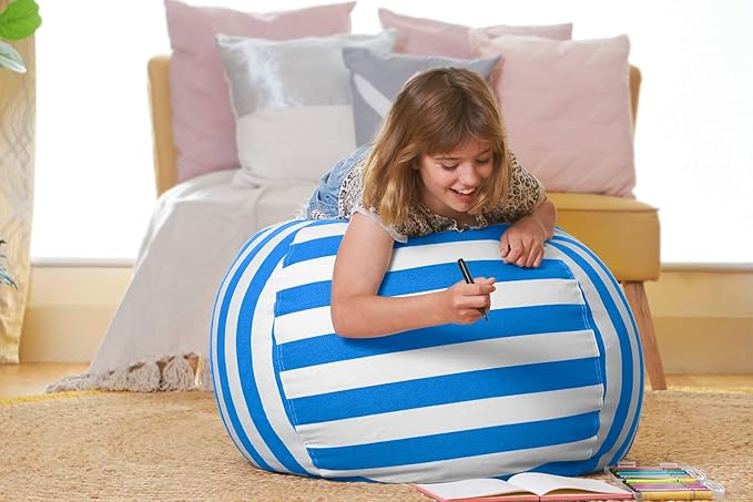 Aubliss Stuffed Animal Bean Bag Storage Chair (Blue/White Striped, Large (38''))