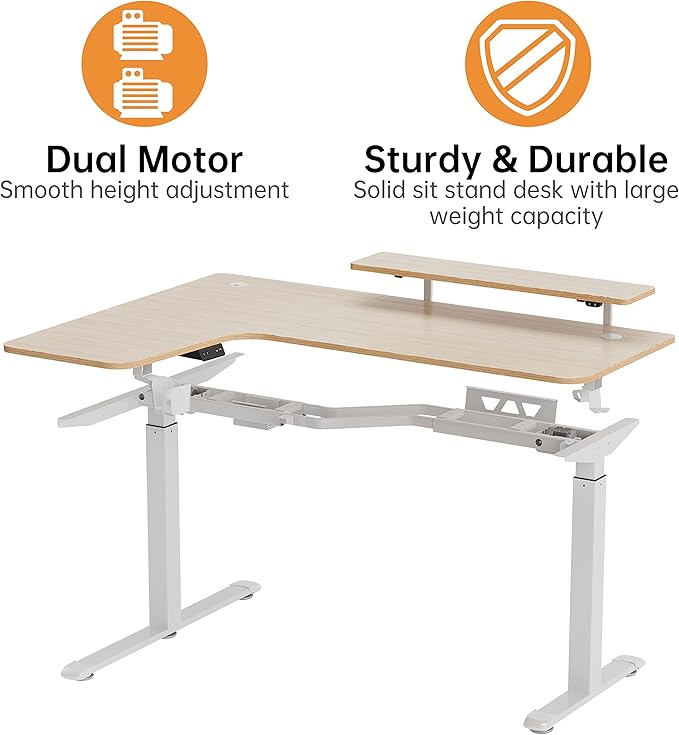 EUREKA ERGONOMIC Standing Desk Adjustable Height 61" Electric Sit Stand Computer Desk L Shaped with Keyboard Tray,Monitor Stand &LED, Dual Motor Memory Presets Sit to Desk Adjustable Desk, Left/Maple