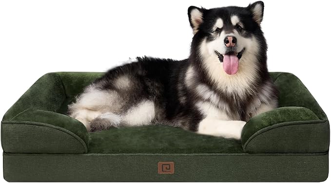 EHEYCIGA Orthopedic XL Dog Beds, Waterproof Memory Foam Dog Bed for Extra Large Dogs, Non-Slip Bottom and Egg-Crate Foam Big Dog Couch Bed with Washable Removable Cover, Dark Green