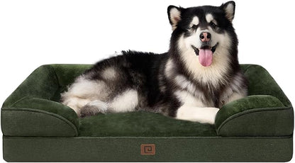 EHEYCIGA Orthopedic XL Dog Beds, Waterproof Memory Foam Dog Bed for Extra Large Dogs, Non-Slip Bottom and Egg-Crate Foam Big Dog Couch Bed with Washable Removable Cover, Dark Green