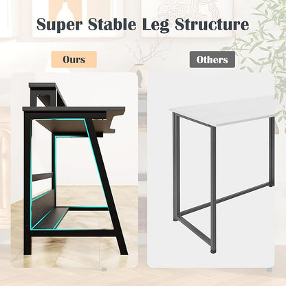 Computer Home Office Desk, 31.5" Desk for Small Spaces with Storage Shelf,Small Computer Desk with Monitor and Bookshelf, Modern Simple Style Laptop Desk