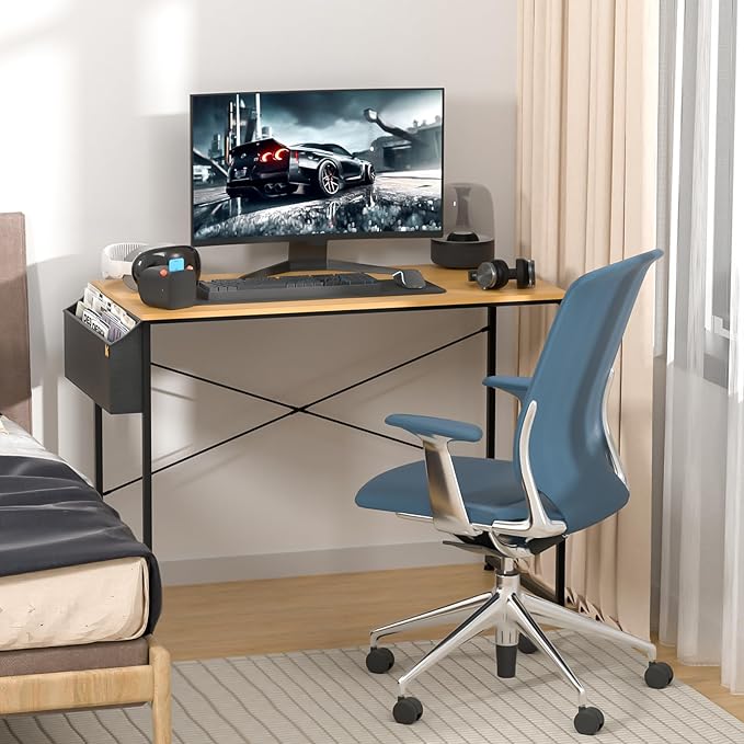 MoNiBloom Computer Desk, Modern Simple Style Laptop Table with Bag for Reading Writing Livingroom Bedroom - Light Walnut