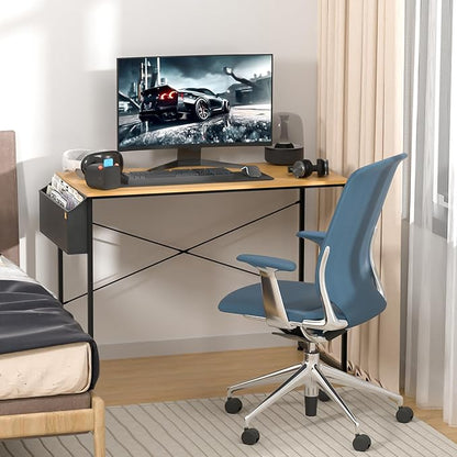 MoNiBloom Computer Desk, Modern Simple Style Laptop Table with Bag for Reading Writing Livingroom Bedroom - Light Walnut