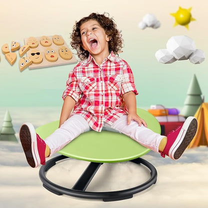Kids Sensory Swivel Chair, Autism Sensory Chair, Spinning Chair for Autistic Kids, Small Space, Spin Seat, Metal Base, Non-Slip Design, Green