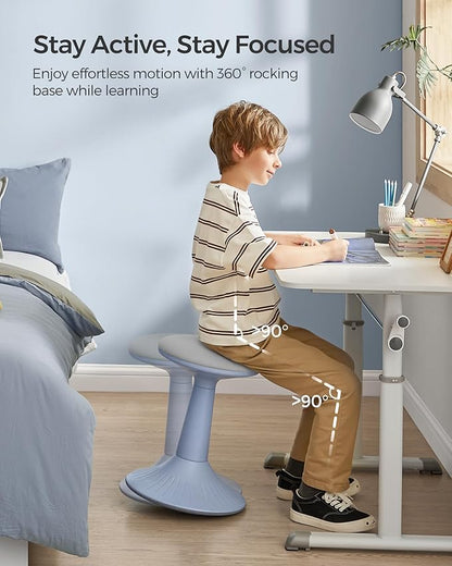 SONGMICS Kids Wobble Chair, Wiggle Stool for Kids Ages 8-12, Comfortable 60D Foam Seat, Breathable Fabric, Anti-Slip Base, 18.1-Inch High, Tool-Free Assembly, Pale Blue and Dove Gray UOSC010Q01