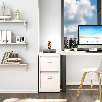 2 Drawer File Cabinet,Metal Vertical File Cabinets with Lock for Home Office,Heavy Duty Office Steel Filing Cabinet for Hanging Letters/Legal/A4, Assembly Required (White)