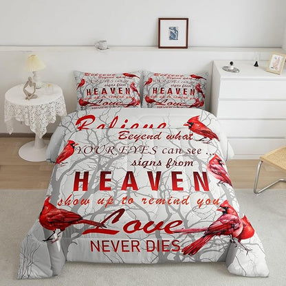 Cardinal Bird Comforter Set Full Size Farmhouse Red Birds Bedding Set for Girls Boys Women Men Tree Branches Decor Comforter Nature Comforter with 2 Pillow Case