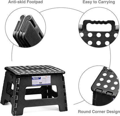 Delxo 9 Inch Folding Step Stool in Black,1 Pack Premium Heavy Duty Foldable Stool for Kids,Portable Collapsible Plastic Step Stool,Non Slip Folding Stools for Kitchen Bathroom Bedroom