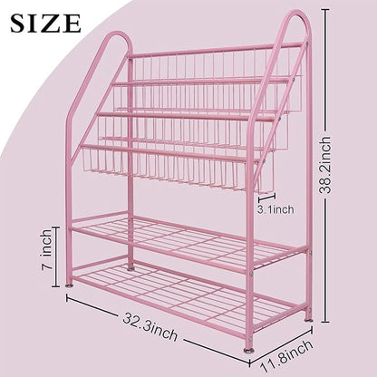 aboxoo Metal Kids Bookshelf Pink Bookcase Freestanding for Children Girls Room 32 inches Large Toddler Pink Stable Bookcase Bookstore Library Book Unit Storage