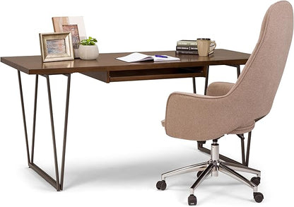 SIMPLIHOME Ryder SOLID WOOD and Metal 66 inch Wide Home Office Desk, Writing Table, Workstation, Study Table Furniture in Natural Aged Brown