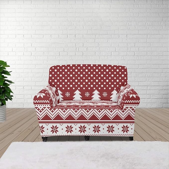 FKELYI Boho Christmas Easy Going Stretch Sofa Slipcover Washable Sofa Couch Cover Comfortable Furniture Protector with Elastic Bottom S