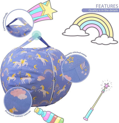 Aubliss Stuffed Animal Bean Bag Storage Chair (Light Blue Unicorn, Medium (32''))