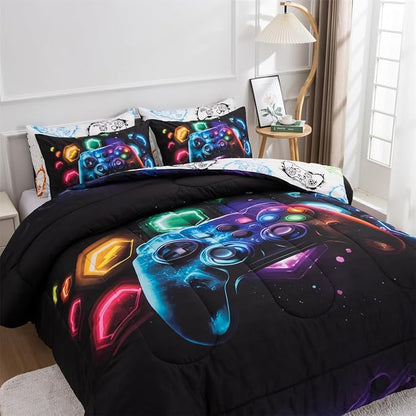 NTBED Game Console Comforter Set for Boys Girls Kids Space Universe Gaming Geometric Lightweight Microfiber Gamer Bedding Sets (Multi, Full)