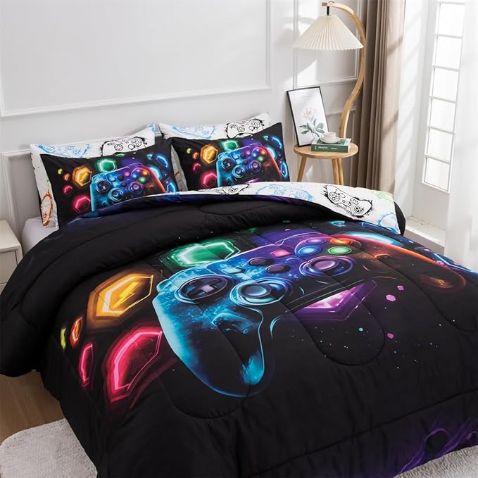 NTBED Game Console Comforter Set for Boys Girls Kids Space Universe Gaming Geometric Lightweight Microfiber Gamer Bedding Sets (Multi, Twin)