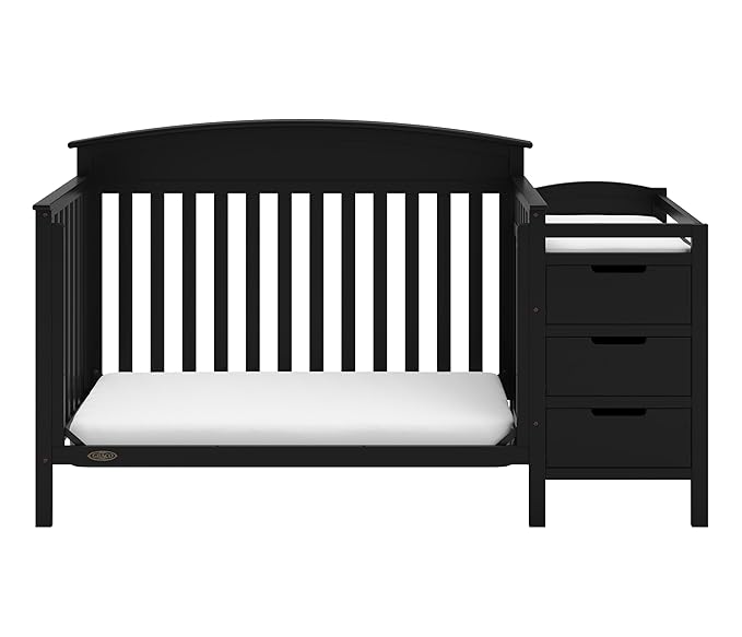 Graco Benton 4-in-1 Convertible Crib and Changer (Black) – GREENGUARD Gold Certified, Crib and Changing -Table Combo, Water-Resistant Changing Pad, Converts to Toddler Bed, Daybed & Full-Size Bed