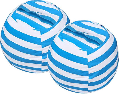 2 PCS Stuffed Animal Storage Bean Bag Chair Cover, Cotton Canvas Beanbag with Zipper for Organizing Kid's and Adults Room Blue 24"