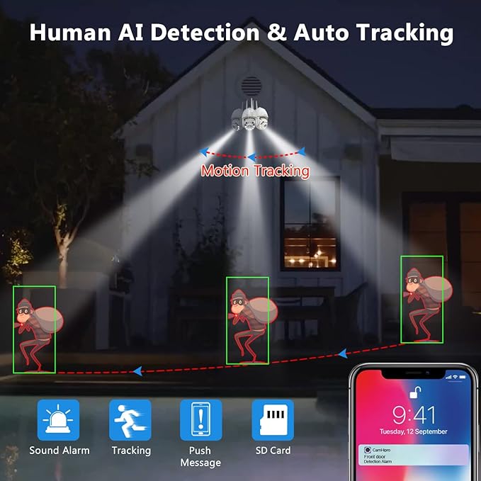 Security Camera Outdoor 2K 4MP, Hosafe WiFi Home Security System Video Surveillance IP Camera, Floodlight Motion Detection, Pan Tilt Auto Tracking, Two Way Audio, Color Night Vision, Waterproof