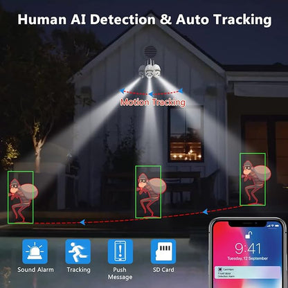 Security Camera Outdoor 2K 4MP, Hosafe WiFi Home Security System Video Surveillance IP Camera, Floodlight Motion Detection, Pan Tilt Auto Tracking, Two Way Audio, Color Night Vision, Waterproof