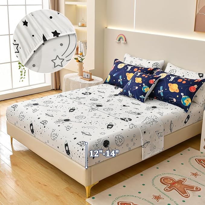 8 Piece Kid Comforter Set Twin Size Bed in a Bag, Space Rocket Bedding Set for Teen Boys Girls