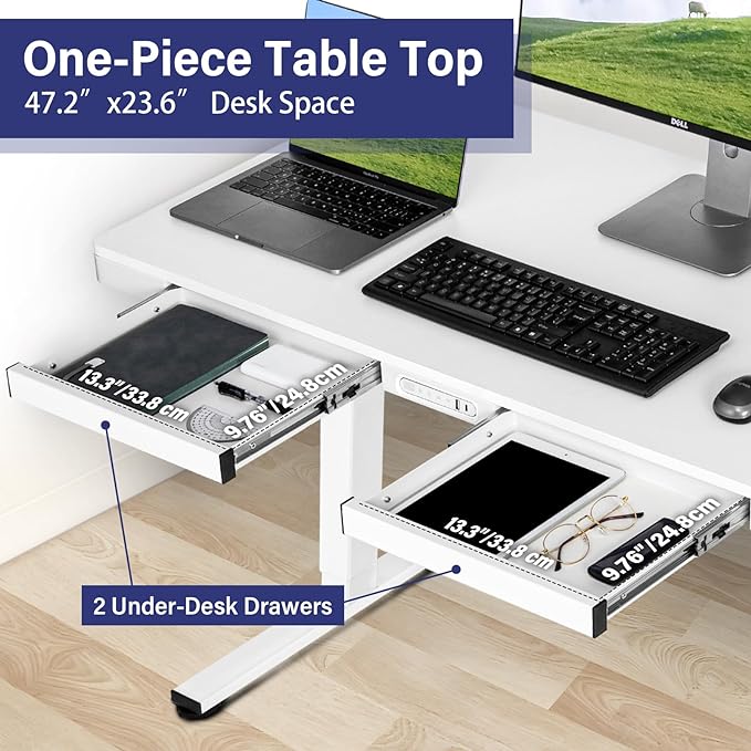 TOPSKY Electric Adjustable Standing Desk with Drawers and Charging USB Port, 47.2"x23.6" Whole-Piece Quick Install Computer Laptop Table for Home and Office (Rustic Brown, 47.2")