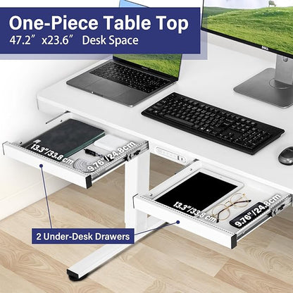 TOPSKY Electric Adjustable Standing Desk with Drawers and Charging USB Port, 47.2"x23.6" Whole-Piece Quick Install Computer Laptop Table for Home and Office (Rustic Brown, 47.2")
