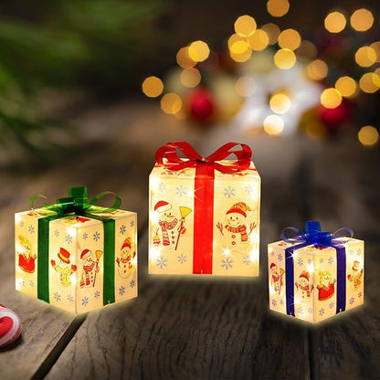 [Large 8.5"x7"x6" Christmas Set of 3 Lighted Gift Boxes Decorations Pre-lit 70 Super-Bright LED with Flashers,for Indoor Outdoor Christmas Tree Skirt Ornament Pathway Holiday Party Home