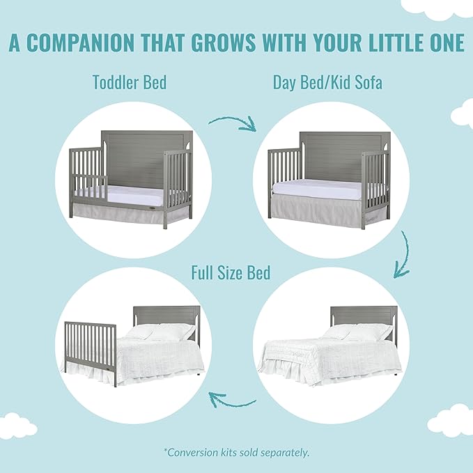 Cape Cod 5-in-1 Convertible Crib in Storm Grey, Greenguard Gold Certified, 55x30x44.5 Inch (Pack of 1)