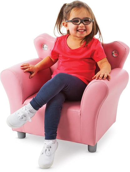 Melissa & Doug Pink Faux Leather Child’s Crown-Back Armchair (Kid’s Furniture) - Princess Chair For Toddlers, Children's Furniture, Pink Chair For Kids