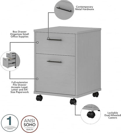 Bush Furniture Key West 60W L Shaped Desk with 2 Drawer Mobile File Cabinet in Cape Cod Gray