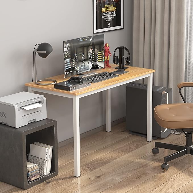 sogesfurniture Computer Desk 47 inches Large Office Desk Computer Table with BIFMA Certification Sturdy Office Desk Writing Desk,Teak with White Leg BHUS-AC3BW-120