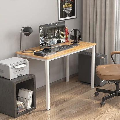 sogesfurniture Computer Desk 47 inches Large Office Desk Computer Table with BIFMA Certification Sturdy Office Desk Writing Desk,Teak with White Leg BHUS-AC3BW-120
