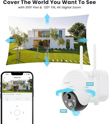 ieGeek 5MP Security Cameras Wireless Outside, Solar Camera Outdoor Wireless WiFi 360° PTZ Battery Powered with Spotlight & Siren/Motion Detection/Color Night Vision/2-Way Audio/IP65, Works with Alexa