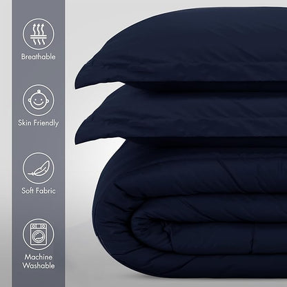 Utopia Bedding All Season Navy Comforter Set with 2 Pillow Cases, 3 Piece Soft Brushed Microfiber Kids Bedding Set for Boys/Girls, Machine Washable (Twin)