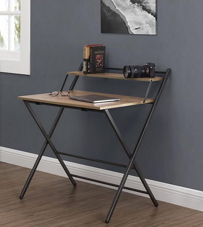 33" Foldable Computer, Space-Saving Compact Writing Desk, Folding Tray Mobile Workstation with Adjustable Levels Pads, Brown