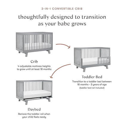 Babyletto Hudson 3-in-1 Convertible Crib with Toddler Bed Conversion Kit in Grey, Greenguard Gold Certified