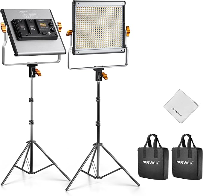 NEEWER 2 Pack Bi Color Dimmable 480 LED Video Light and Stand Kit, 28W 3200K-5600K CRI 96+ LED Panel with U Bracket, 75" Light Stand, Cleaning Cloth, Bag for YouTube Video Recording Studio Photography