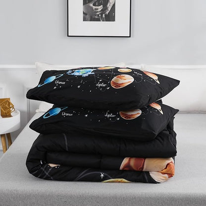 Outer Space Bedding Set King Solar System Comforter Set 3 Pieces 1 Space Comforter Twin and 2 Pillow Cases for Boys Girls Kids Ultra-Soft Microfiber All Seasons for Bedroom Sofa