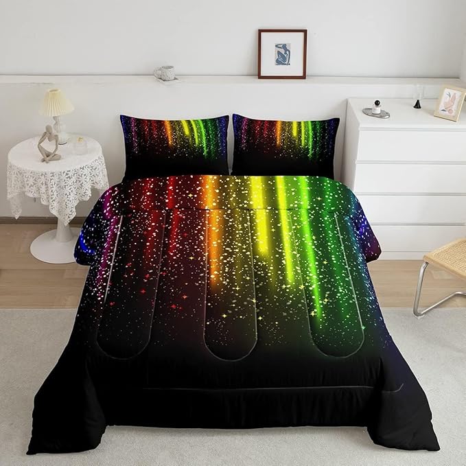 Abstract Ombre Comforter Set Kids Teens Colorful Bedding Set Decor Red Blue Green Yellow Comforter Room Decor 3Pcs Queen Size