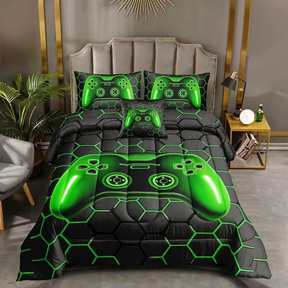 6 Pieces Bed in A Bag Gamer Bedding Set for Boys Kids Adult Gaming Comforters Set,Boys Bed in A Bag Set Full Size Comforter with Fitted Sheet Flat Sheet Pillowcase pillowsham,DJTH5026Full